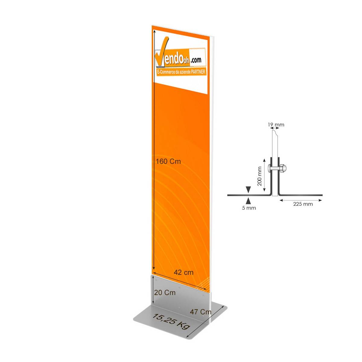 TOTEM DA PAVIMENTO TIS ECO 42X180 BIFACCIALE ESPOSITORE PUBBLICITARIO PANNELLO