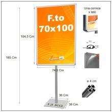 ESPOSITORE AUTOPORTANTE CON BASE QUADRA IN METALLO CON CORNICI BIFACCIALI 70x100